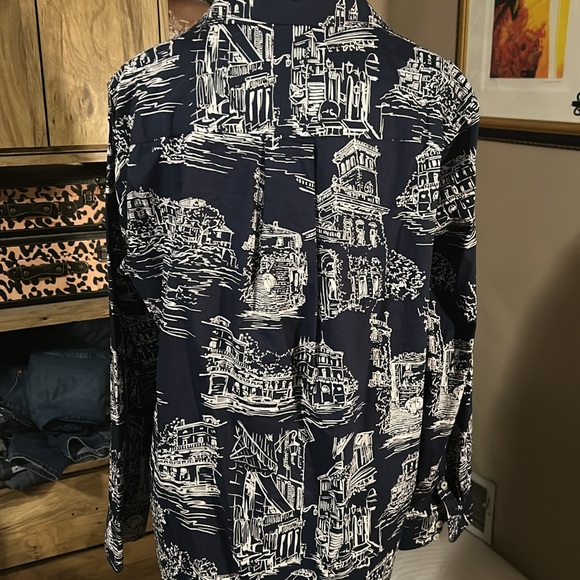 Talbots Navy and White Graphic Button Down Shirt - 2X - Picture 3 of 5